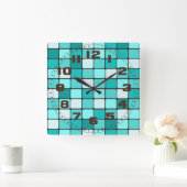  Turquoise Aqua Blauwgroen Mosaic Tile Patroon Vierkante Klok (Huis)