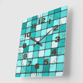  Turquoise Aqua Blauwgroen Mosaic Tile Patroon Vierkante Klok (Hoek)