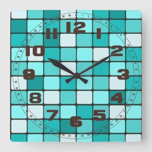  Turquoise Aqua Blauwgroen Mosaic Tile Patroon Vierkante Klok