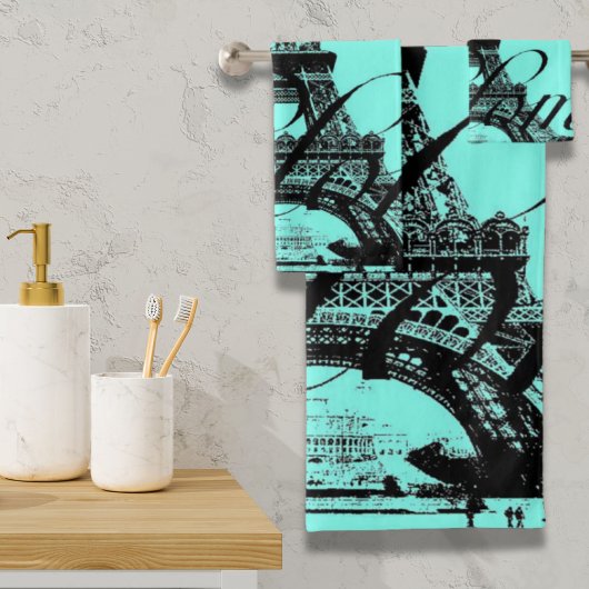 turquoise aqua blauwgroen scripts Paris Eiffel Tow Bad Handdoek