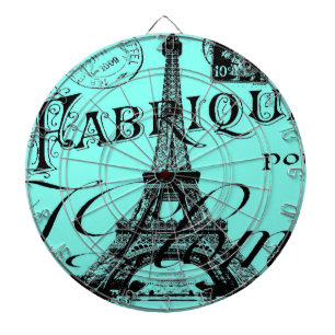 turquoise aqua blauwgroen scripts Paris Eiffel Tow Dartbord
