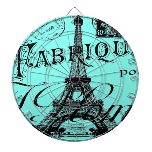 turquoise aqua blauwgroen scripts Paris Eiffel Tow Dartbord (Voorkant)