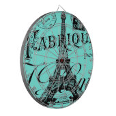 turquoise aqua blauwgroen scripts Paris Eiffel Tow Dartbord (Voorkant Links)
