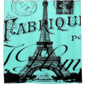 turquoise aqua blauwgroen scripts Paris Eiffel Tow Douchegordijn (Voorkant)
