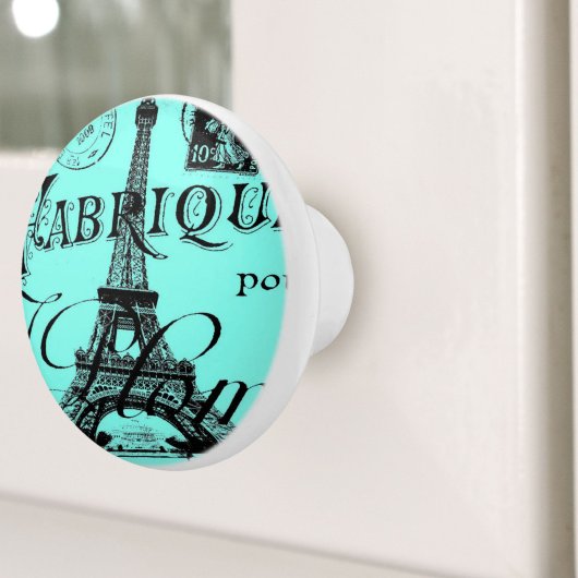 turquoise aqua blauwgroen scripts Paris Eiffel Tow Keramische Knop