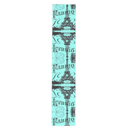 turquoise aqua blauwgroen scripts Paris Eiffel Tow Medium Tafelloper (Voorkant)