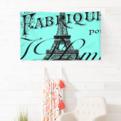 turquoise aqua blauwgroen scripts Paris Eiffel Tow Spandoek (Insitu)