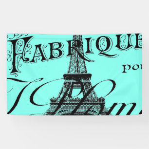 turquoise aqua blauwgroen scripts Paris Eiffel Tow Spandoek