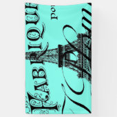 turquoise aqua blauwgroen scripts Paris Eiffel Tow Spandoek (Verticaal)