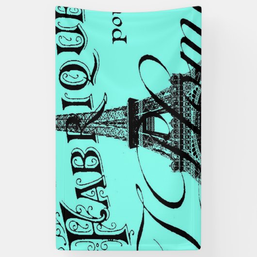 turquoise aqua blauwgroen scripts Paris Eiffel Tow Spandoek (Verticaal)