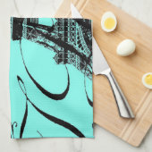 turquoise aqua blauwgroen scripts Paris Eiffel Tow Theedoek (Quarter Fold)