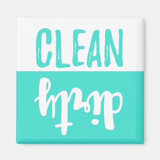 Turquoise (Aqua Blauwgroen) Witte Clean Dirty Vaat Magneet (Voorkant)