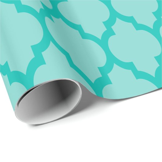 Turquoise Aqua, Blauwgroen XL Marokkaanse Quatrefo Cadeaupapier (Rol Hoek)