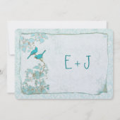  Turquoise Aqua Blue Birds Damask Wedding Kaart (Achterkant)