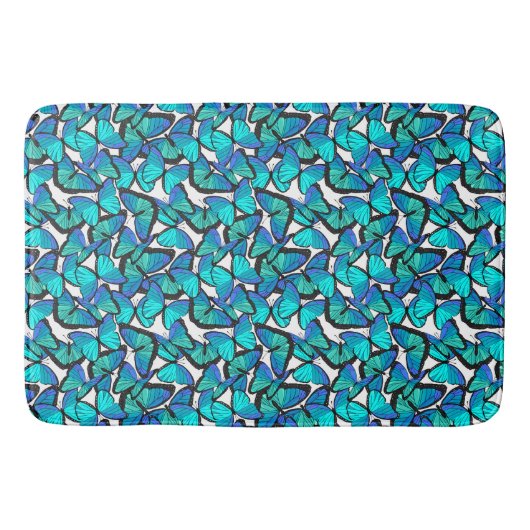 Turquoise Aqua Blue Butterflies op White Badmat (Voorkant)