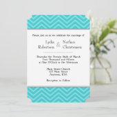 Turquoise Aqua Blue Chevron Wedding Invitations Kaart (Staand voorkant)