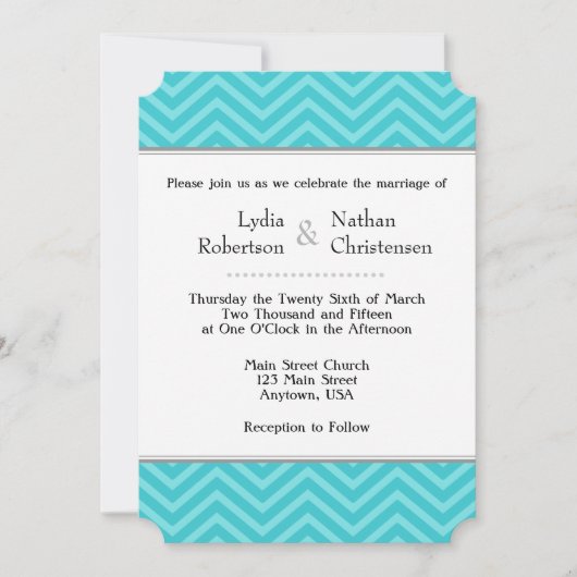 Turquoise Aqua Blue Chevron Wedding Invitations Kaart (Voorkant)