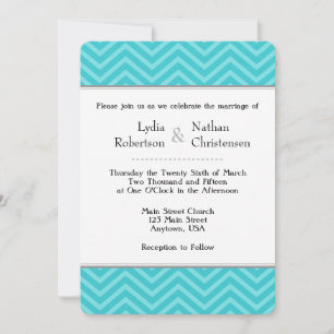 Turquoise Aqua Blue Chevron Wedding Invitations Kaart