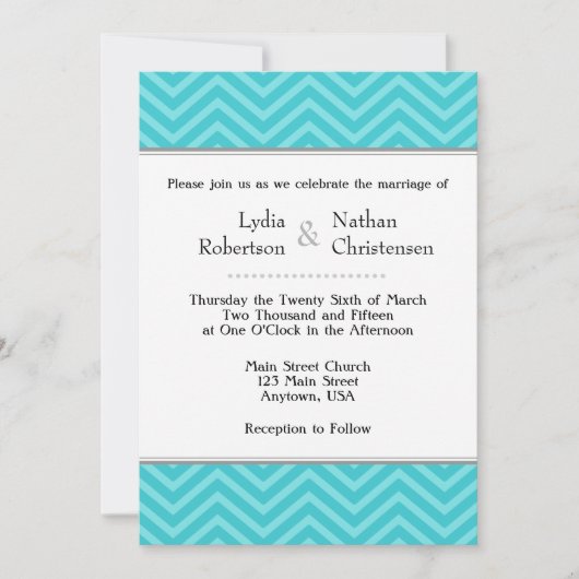 Turquoise Aqua Blue Chevron Wedding Invitations Kaart (Voorkant)