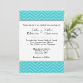 Turquoise Aqua Blue Chevron Wedding Invitations Kaart (Staand voorkant)