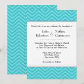 Turquoise Aqua Blue Chevron Wedding Invitations Kaart (Voorkant / Achterkant)