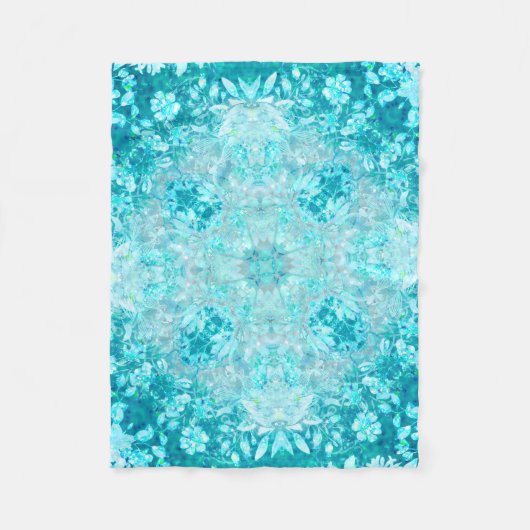 Turquoise Aqua Blue Floral Pattern Fleece Deken (Voorkant)