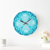 Turquoise Aqua Blue Floral Pattern Grote Klok (Huis)