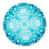 Turquoise Aqua Blue Floral Pattern Keramische Knop (Voorkant)