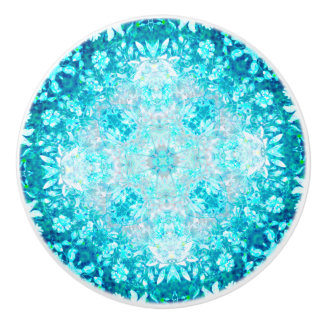 Turquoise Aqua Blue Floral Pattern Keramische Knop