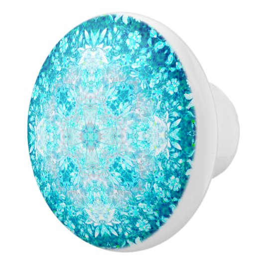 Turquoise Aqua Blue Floral Pattern Keramische Knop (Rechts)