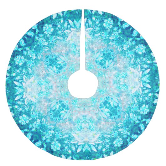 Turquoise Aqua Blue Floral Pattern Kerstboom Rok (Voorkant)