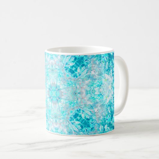 Turquoise Aqua Blue Floral Pattern Koffiemok (Voorkant rechts)