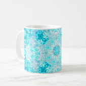 Turquoise Aqua Blue Floral Pattern Koffiemok (Voorkant links)