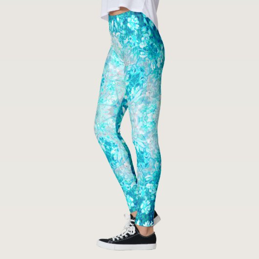 Turquoise Aqua Blue Floral Pattern Leggings (Links)