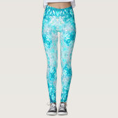 Turquoise Aqua Blue Floral Pattern Leggings (Voorkant)