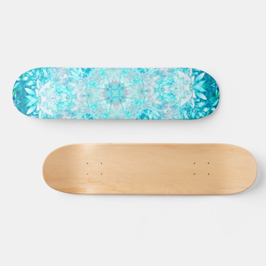 Turquoise Aqua Blue Floral Pattern Persoonlijk Skateboard (Horizontaal)