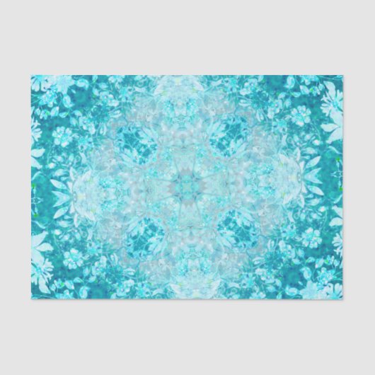 Turquoise Aqua Blue Floral Pattern Tissuepapier (Voorkant)