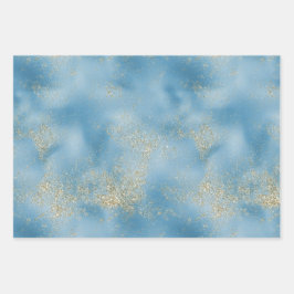 Turquoise Aqua Blue Glam Gold Glitter Inpakpapier Vel