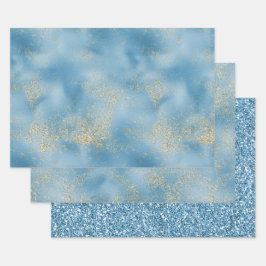 Turquoise Aqua Blue Glam Gold Glitter Inpakpapier Vel