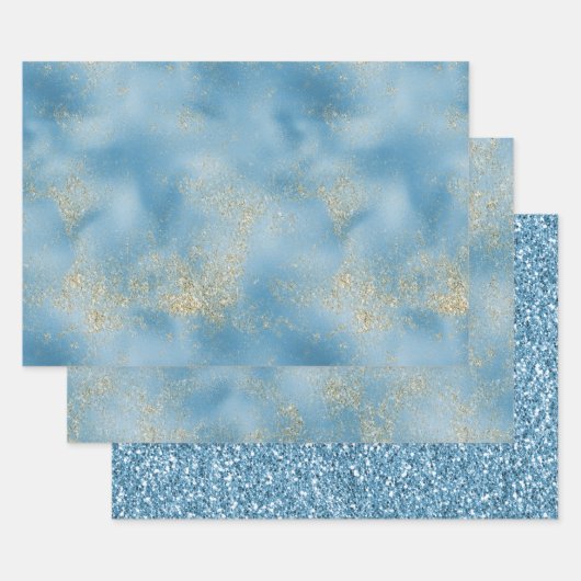 Turquoise Aqua Blue Glam Gold Glitter Inpakpapier Vel (Set)