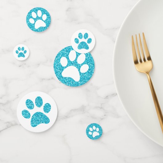 Turquoise Aqua Blue Glitter Paw Print Table Confetti (Groep)