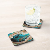 Turquoise Aqua Blue Gold Gemstone Acrylpour Art Bier Onderzetter (Rechterzijde)