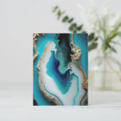 Turquoise Aqua Blue Gold Gemstone Acrylpour Art Briefkaart (Staand voorkant)