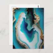 Turquoise Aqua Blue Gold Gemstone Acrylpour Art Briefkaart (Voorkant / Achterkant)