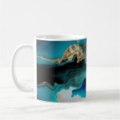Turquoise Aqua Blue Gold Gemstone Acrylpour Art Koffiemok (Links)