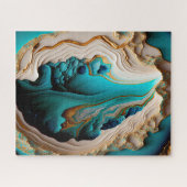 Turquoise Aqua Blue Gold Gemstone Acrylpour Art Legpuzzel (Horizontaal)