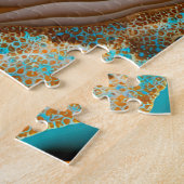 Turquoise Aqua Blue Gold Gemstone Acrylpour Art Legpuzzel (Zijkant)