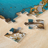 Turquoise Aqua Blue Gold Gemstone Acrylpour Art Legpuzzel (Zijkant)