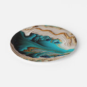 Turquoise Aqua Blue Gold Gemstone Acrylpour Art Papieren Bordje (Gekanteld)