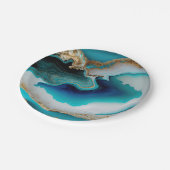 Turquoise Aqua Blue Gold Gemstone Acrylpour Art Papieren Bordje (Gekanteld)